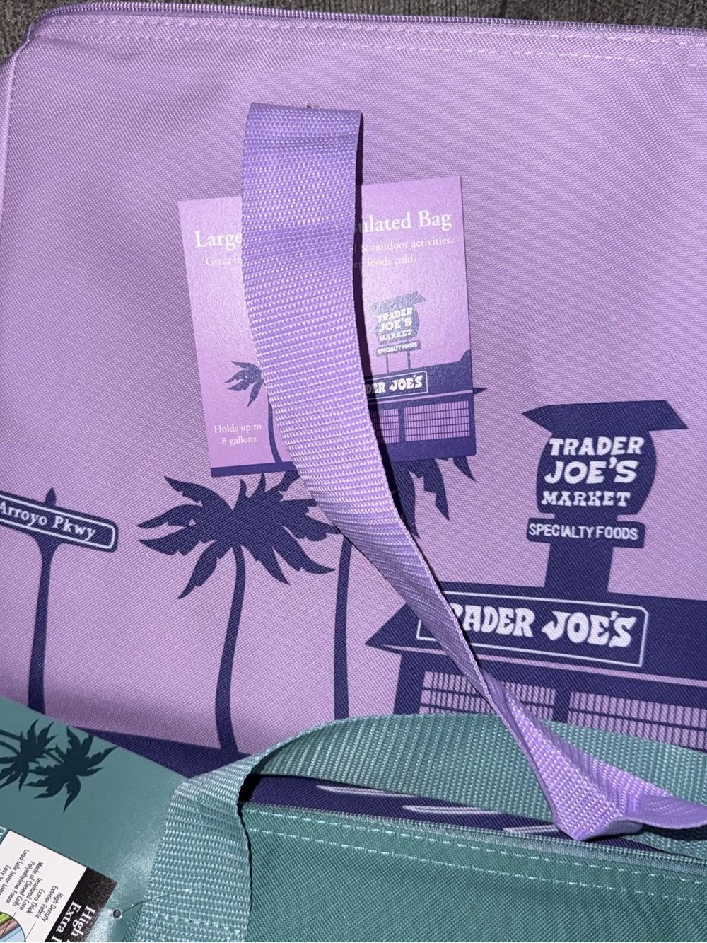 2 Trader Joe’s Insulated Tote Bags Lavender Dusty Blue Limited 8 gallon NEW - Picture 7 of 10